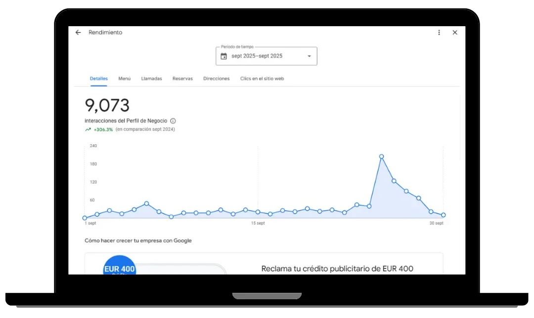 Resultado de posicionamiento web en Google para negocio local