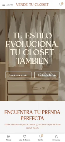 Vende tu Closet — Vista móvil